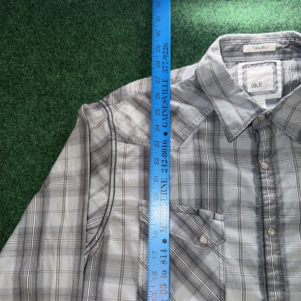 BKE Slim Fit Pearl Snap Button Down Shirt Men's Size XL Gray Black W/ Pockets J